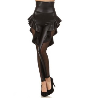 Black wetlook leggings with ruffles