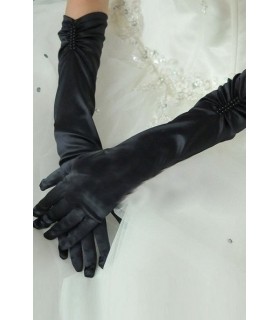 Black satin gloves with beads