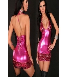 Pink wetlook sequin mint dress