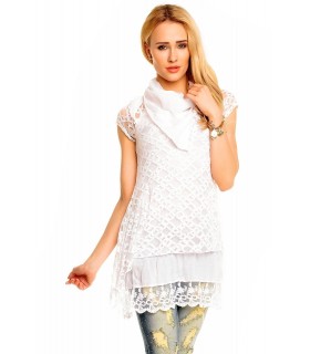Luna white lace-orned tunic + scarf