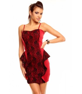 Fashion Moda red and black peplum lace dress