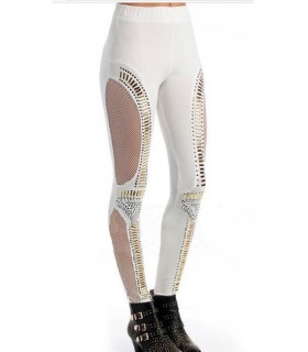 White rivet-stained leggings