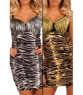 Zebra-pattern wetlook spiked mint dress
