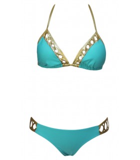 Turquoise gold string bikines with slits