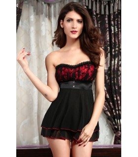 Punamusta strassikoristeinen babydoll
