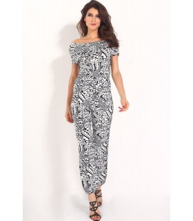 Valkomusta printtikuvioinen jumpsuit