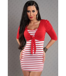 Red and white long stripe top + bolero