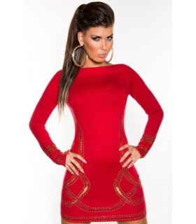 Red rivet-decorated knit dress
