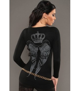 Koucla black print knit with wings and crown