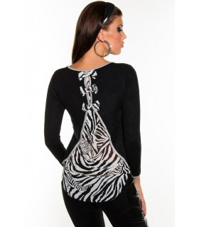 Koucla black zebra striped knit with rye
