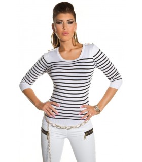 Black and white button-ed striped knit