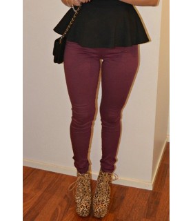 Burgundy high-waisted treggings