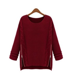 Burgundy sweater with zippers