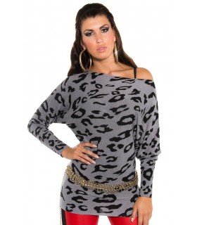 Koucla grey leopard print bat sleeve knit