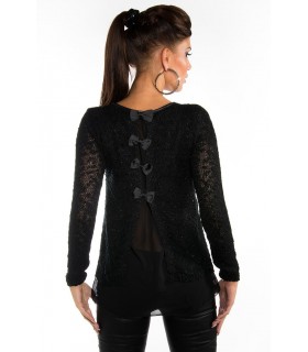 Koucla black bow-enched chiffon stone shirt