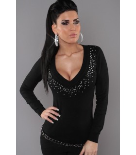 Black rhine-decorated v-knit