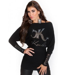 Black rhine-decorated bat sleeve Koucla knit