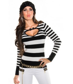 Koucla black and white stripe knit with peeking hole