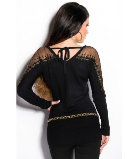 Koucla black rhine-decorated knit with bat sleeves [LAST CHANCE]