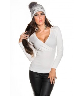 Koucla white v-knit with zipper decorations