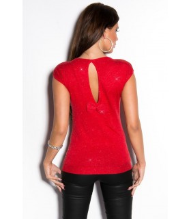 Koucla red short sleeve knit with rhineche and rye