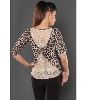 Koucla leopard print lace-ornamented shirt with a rye