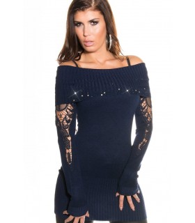 Koucla decorative embroidered knit dress with rhinechews