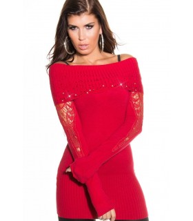 Koucla decorative embroidered knit dress with rhinechews
