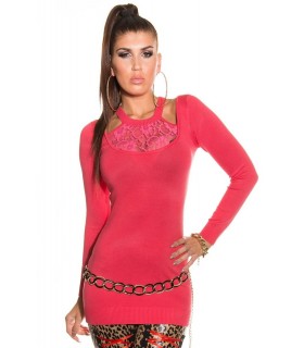 Koucla coral 2in1 long lace-ornamented knit