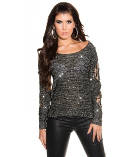 Koucla black sweater with leo and sequin decorations