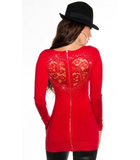 Koucla a red rhine-tinted knit with heart and zipper