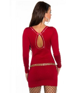 Koucla red rhine-lying v-knit dress with back opening
