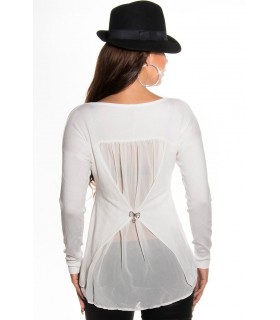 Koucla white loose chiffon knit with strassiruset