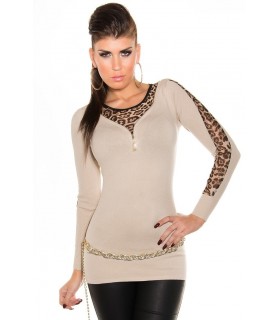 Koucla beige leo decorated knit