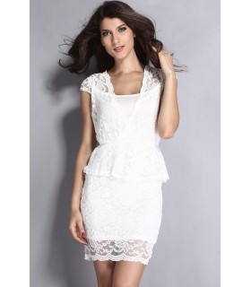 White open-backed peplum lace dress