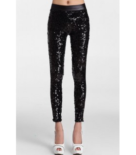 Black sequin emblematic wetlook leggings