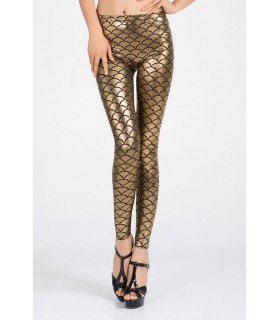 Golden scale pattern wetlook leggings