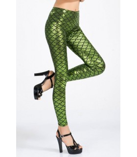 Green scale pattern wetlook leggings