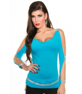 Koucla turquoise rhine-lying slit-sleeved shirt