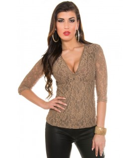 Koucla cappuccino lace shirt with zipper
