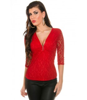 Koucla red lace shirt with zipper