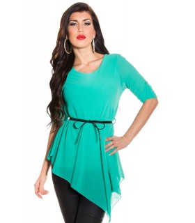 Koucla mint asymmetrical chiffon blouse with belt