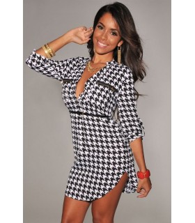 Black and white blouse dress with belt