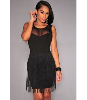 Black fringed mesh dress