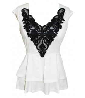 White black decorative peplum shirt