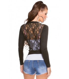 Koucla black lace-orned cardigan