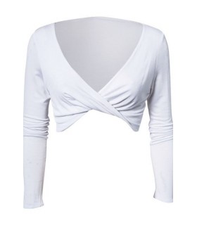 White long-sleeved short v-shirt