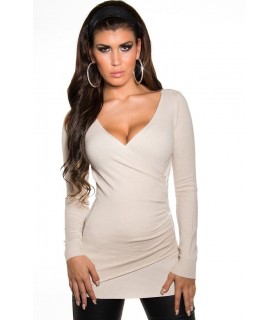 Koucla beige long v-knit with zipper