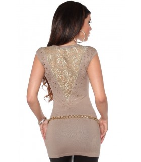 Koucla beige short sleeve decorative embroidered knit dress