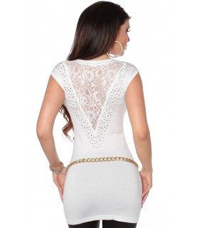 Koucla white short sleeve decorative embroidered knit dress